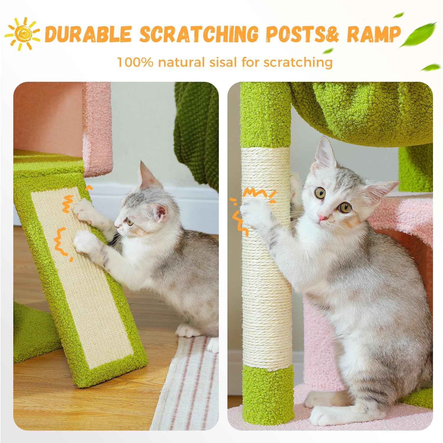 Pawz Road Large Cat Tree, 41 Inches Multi-Level Cat Tower With 2 Spacious Condos For Large Indoor Cats, Pink Flower Cat House Wi